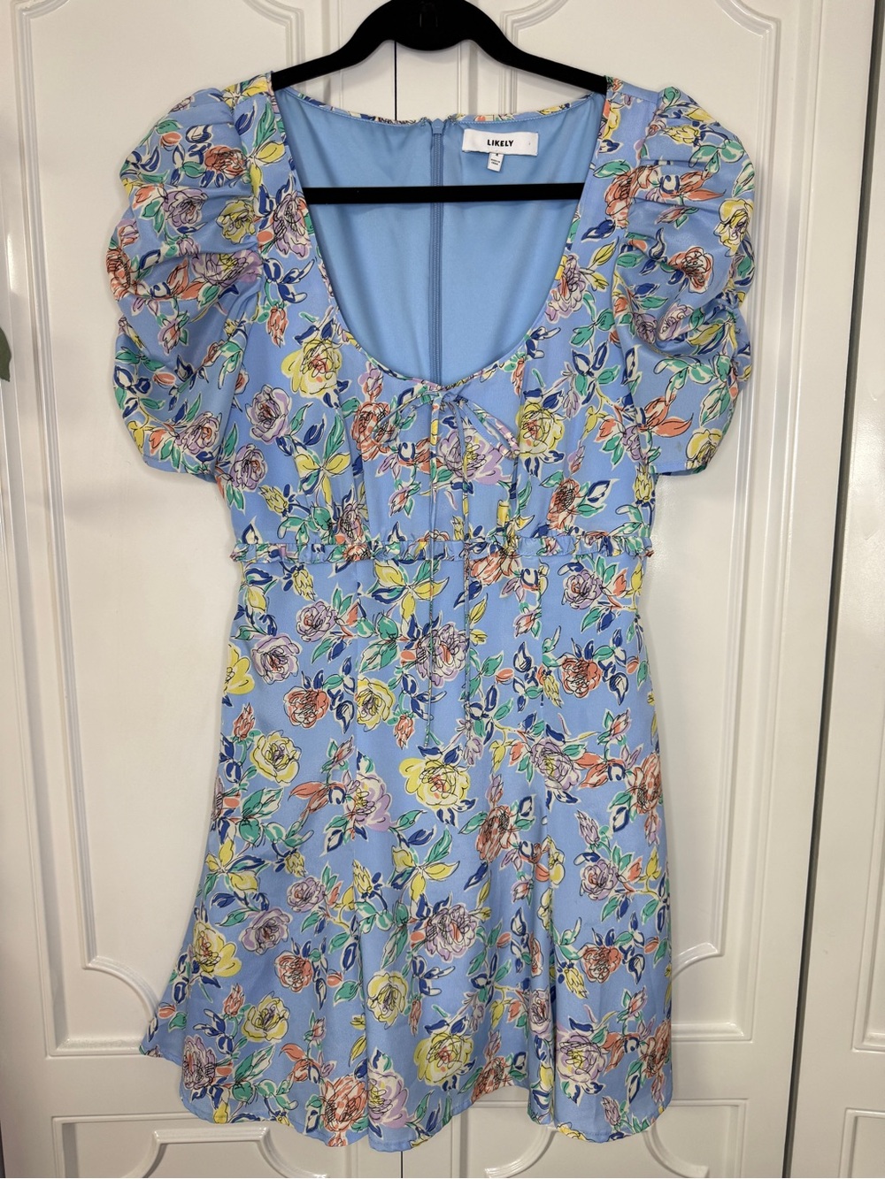 Likely Pastel Blue Floral Tie-Front Dress